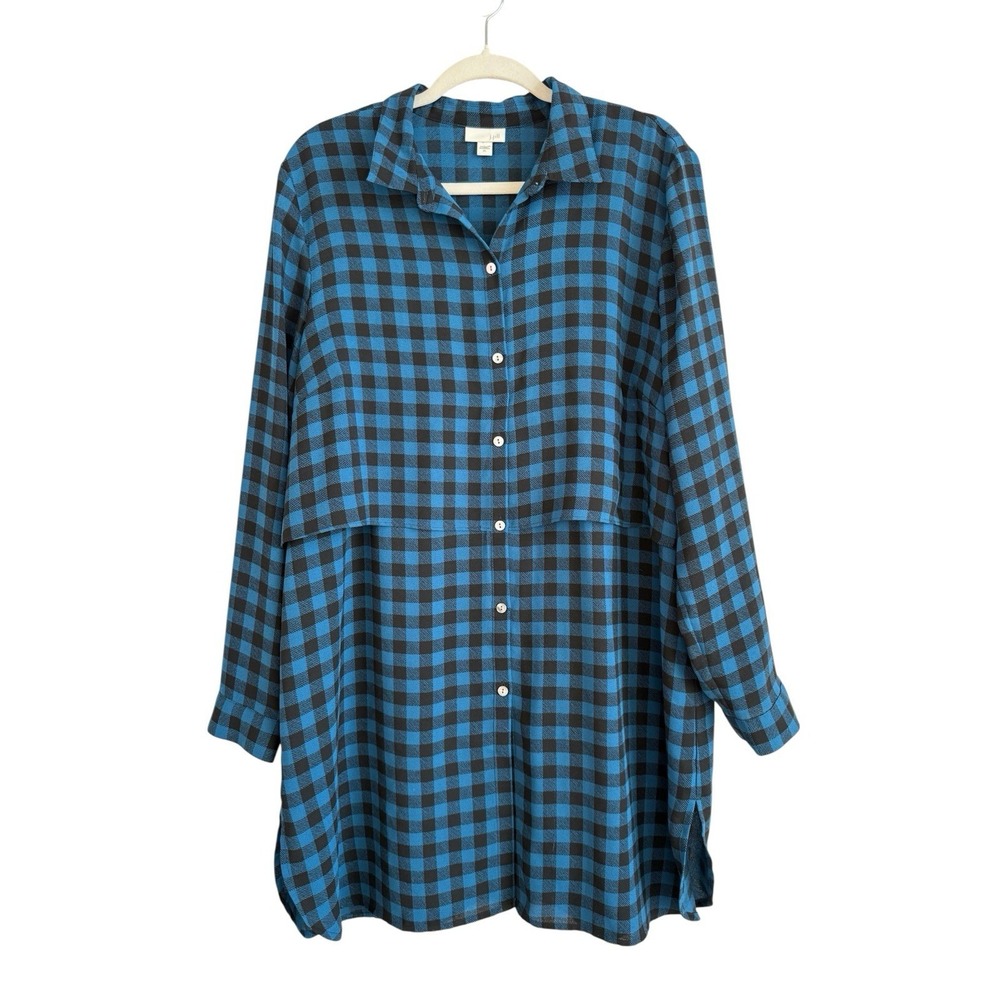 J.Jill Women's Blue Black Buffalo Check Plaid Layered‎ Size XL Shirt Dress Tunic